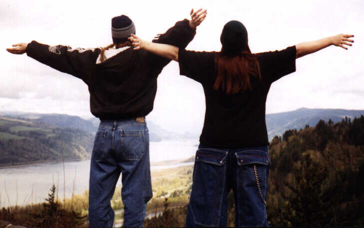 Mine and Sam's butts in '98....looking over the Columbia Gorge..so pretty