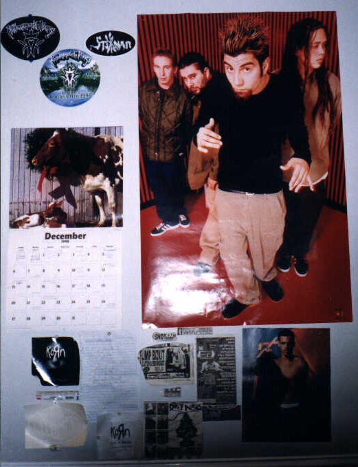This is another portion of mywall.. it has some KoRn stickers on it, but you can't really read em.or whatever. These pictures are from 1999, so I have more stuff up now.
